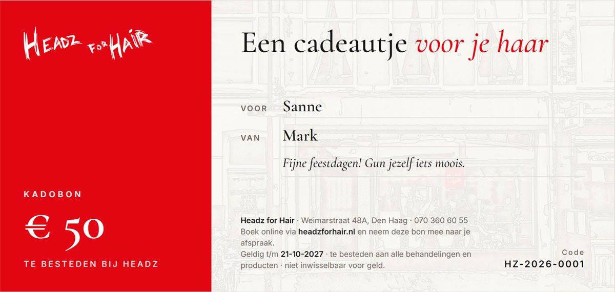 Voorbeeld van een Headz-kadobon van 50 euro